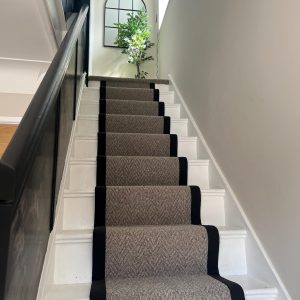 Taupe Chevron stitched taped edge stair runner