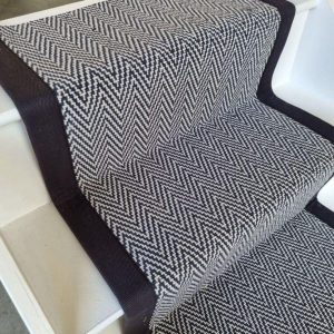 Black and White Chevron stitched taped edge stair runner