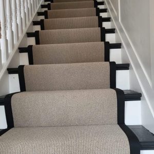 Greige Berber stitched taped edge stair runner