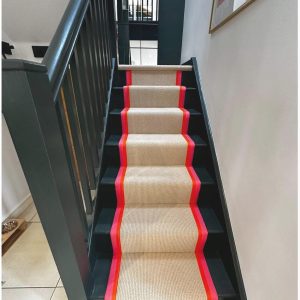 Pink stitched taped edge stair runner Beige