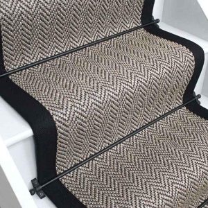 Greige Woven Berber stitched taped edge stair runner