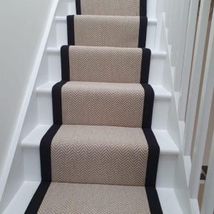 Chalk Berber Black stitched taped edge stair runner