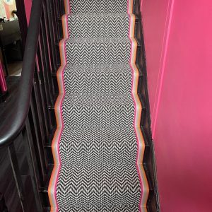 Black and White Chevron Multi Coloured taped edge stair runner