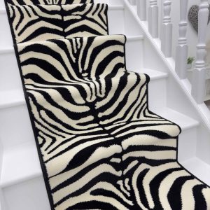Zebra Wilton stair runner with Black Whipped edge