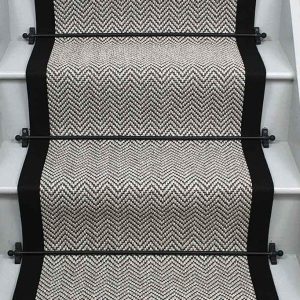 Ivory Woven Berber Black stitched taped edge stair runner